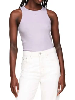 Débardeur en coton lilas uni coupe droite avec un col rond et logo poitrine