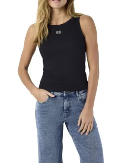 Débardeur en coton noir uni avec une coupe droite et un col rond