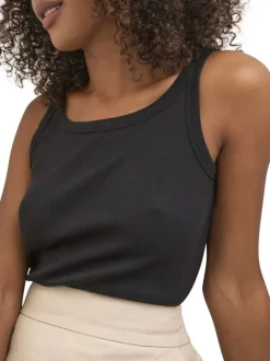 Débardeur en coton noir uni pourvu d'une coupe ajustée et d'un col rond