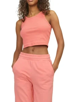 Débardeur en coton orange uni avec un col rond et une coupe cropped