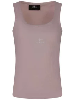 Débardeur en coton rose uni pourvu d'une coupe ajustée et d'un col rond