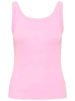 Débardeur en coton rose uni pourvu d'une coupe ajustée et d'un col rond