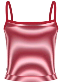 Débardeur en coton rouge rayé avec un col rond et une coupe droite