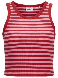 Débardeur en coton rouge à rayures avec une coupe crop top près du corps