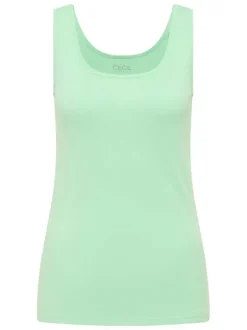 Débardeur en coton vert uni avec une coupe ajustée et un col rond