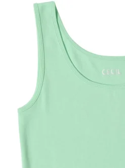 Débardeur en coton vert uni avec une coupe ajustée et un col rond