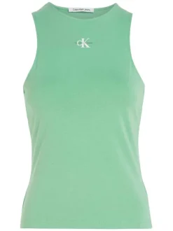 Débardeur en coton vert uni avec une coupe droite et un col rond