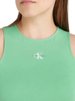 Débardeur en coton vert uni avec une coupe droite et un col rond