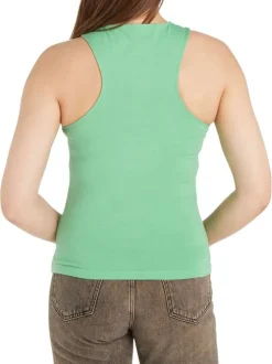 Débardeur en coton vert uni avec une coupe droite et un col rond