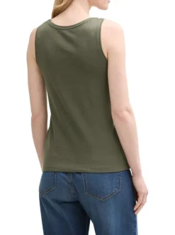 Débardeur en coton vert uni à coupe slim avec col décolleté rond