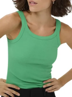 Débardeur en coton vert uni pourvu d'une coupe ajustée et d'un col rond
