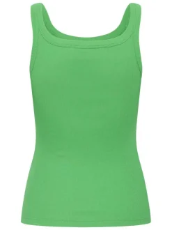 Débardeur en coton vert uni pourvu d'une coupe ajustée et d'un col rond