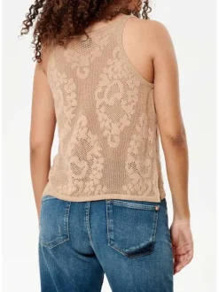 Débardeur à fines bretelles beige en dentelle crochet à coupe droite et col v