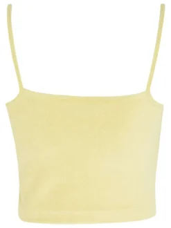 Débardeur jaune uni à bretelles avec broderies sur la poitrine
