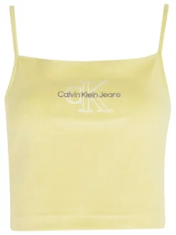 Débardeur jaune uni à bretelles avec broderies sur la poitrine