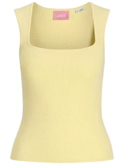 Débardeur jaune uni pourvu d'une coupe ajustée et d'un col carré