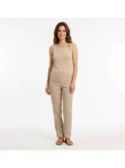 Débardeur Minn en coton et lin mélangé beige uni pourvu d'une coupe ajustée