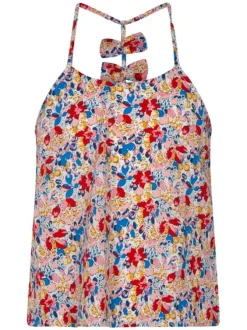 Débardeur multicolore à motif fleuri avec une coupe droite et col rond