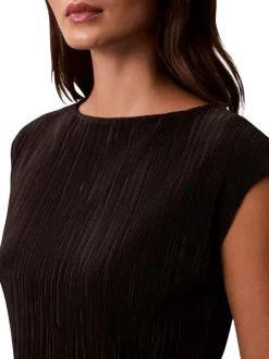 Débardeur noir uni avec une coupe ajustée et un col rond effet plissé