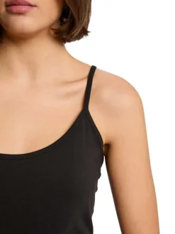 Débardeur noir uni avec une coupe ajustée, un col rond et des bretelles