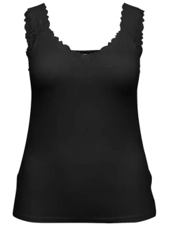 Débardeur noir uni avec une coupe droite à col rond et à bretelles