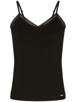 Débardeur noir uni avec une coupe droite à col v et des bretelles