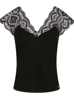 Débardeur noir uni avec une coupe droite à col v et sans manches