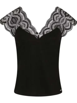 Débardeur noir uni avec une coupe droite à col v et sans manches