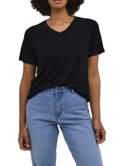 Débardeur noir uni coupe ajustée avec un col festonné et sans manches