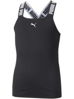 Débardeur noir uni coupe près du corps avec un col rond et logo de la marque floqué