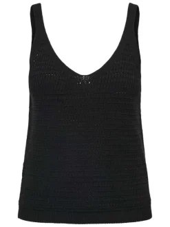 Débardeur noir uni en maille tricotée avec un col v et des bretelles fines