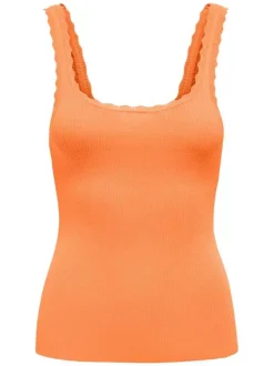 Débardeur orange uni coupe droite col carré et à manches à bretelles