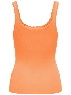 Débardeur orange uni coupe droite col carré et à manches à bretelles