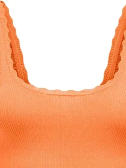 Débardeur orange uni coupe droite col carré et à manches à bretelles