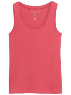 Débardeur rose uni en coton à coupe ajustée avec col rond profond
