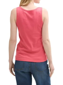 Débardeur rose uni en coton à coupe ajustée avec col rond profond