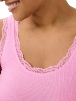 Débardeur rose uni pourvu d'une coupe ajustée et d'un col rond