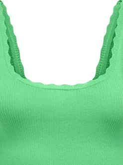 Débardeur vert uni coupe droite col carré et à manches à bretelles