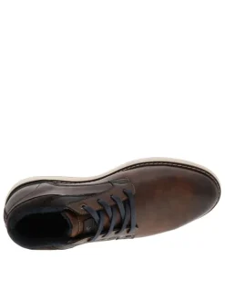 Derbies cognac à talon plat avec des lacets et doublure bleu marine