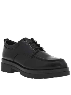Derbies coupe bateau en cuir noir à semelle plateforme à talon décroché moyen et à lacets ronds