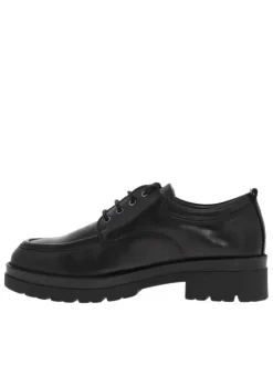 Derbies coupe bateau en cuir noir à semelle plateforme à talon décroché moyen et à lacets ronds