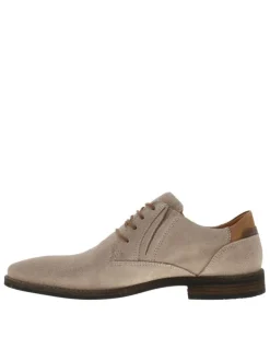 Derbies en cuir beiges à talon décroché bas avec des lacets ronds