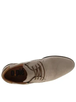 Derbies en cuir beiges à talon décroché bas avec des lacets ronds