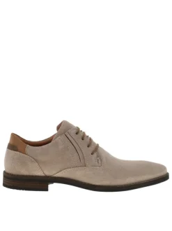 Derbies en cuir beiges à talon décroché bas avec des lacets ronds