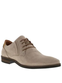 Derbies en cuir beiges à talon décroché bas avec des lacets ronds