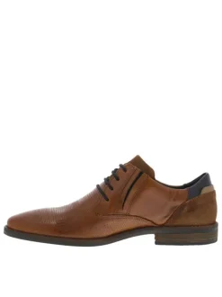 Derbies en cuir camel à bout droit et à talon décroché bas avec des lacets ronds