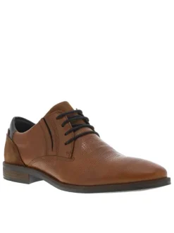 Derbies en cuir camel à bout droit et à talon décroché bas avec des lacets ronds