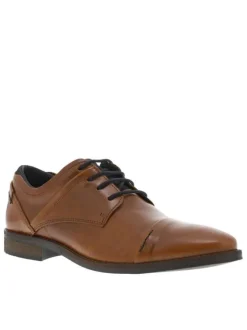 Derbies en cuir camels à bout rond avec un talon décroché bas