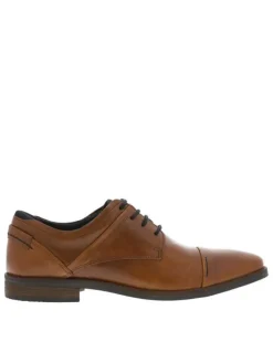 Derbies en cuir camels à bout rond avec un talon décroché bas