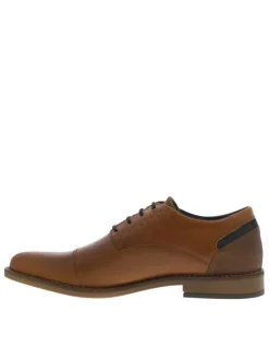 Derbies en cuir cognac et marine à talon plat avec des lacets ronds